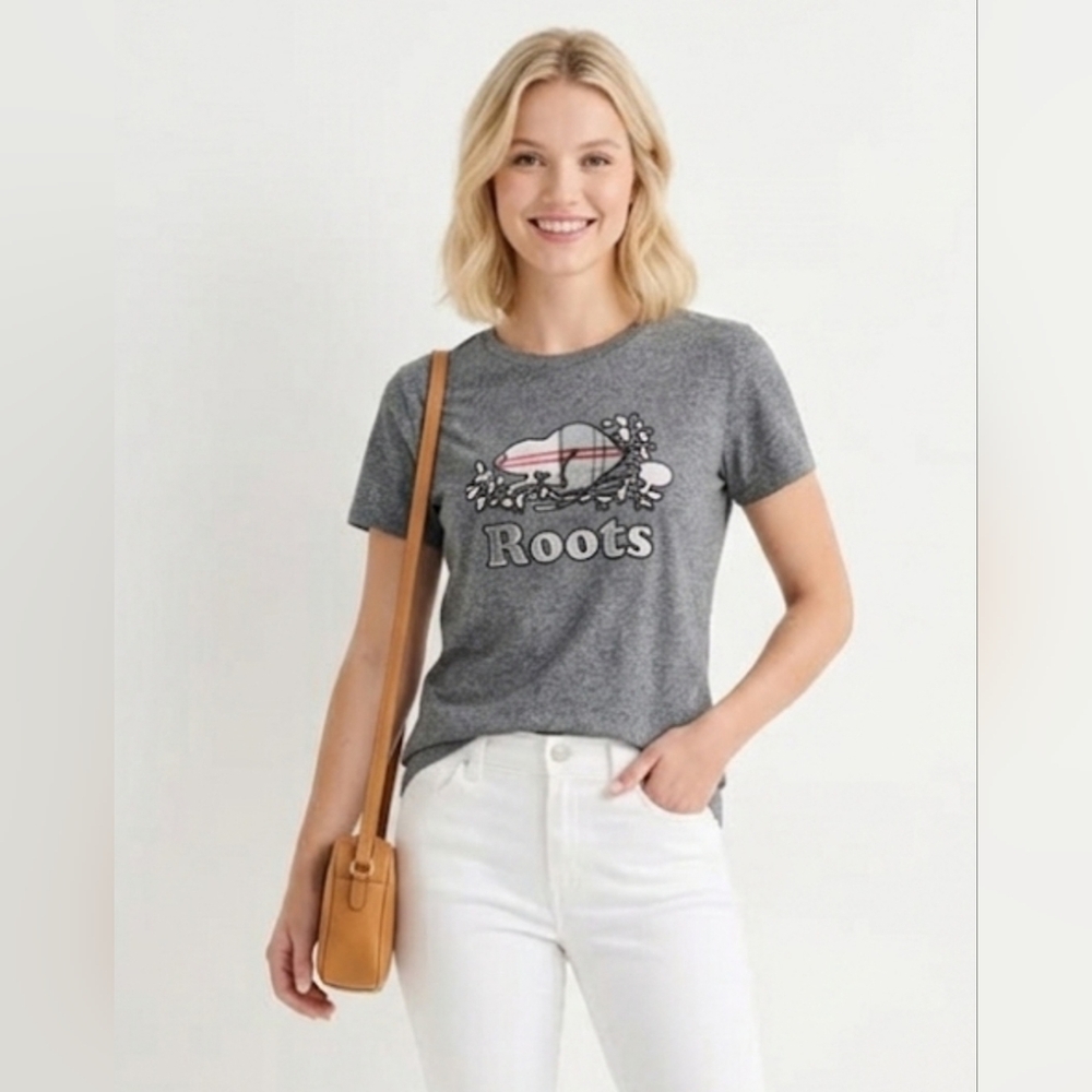 ✨ Roots Canada Plaid Beaver Logo Graphic Tee - Size L ✨